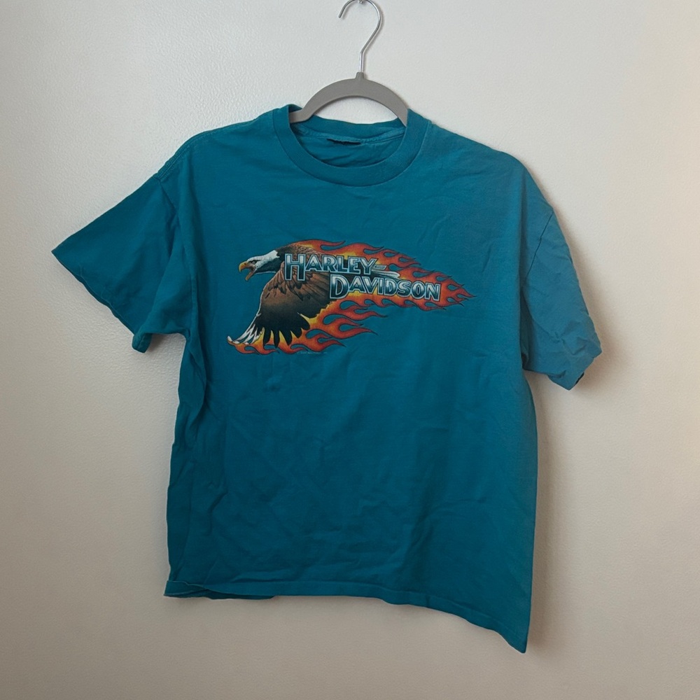 Harley-Davidson Teal Short Sleeve Tee with Flame Graphic